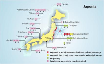 Położenie japońskich elektrowni jądrowych - 2011